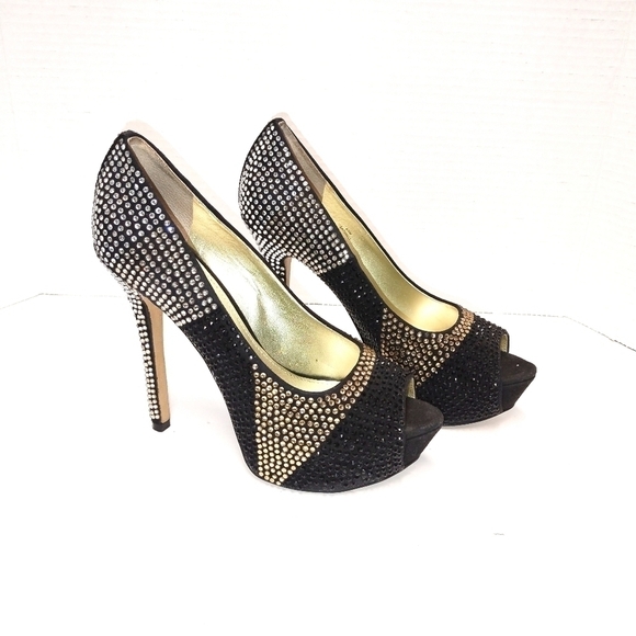 Enzo Angiolini silver gold and black rhinestones platform shoes Size: 6.5 - Picture 1 of 8